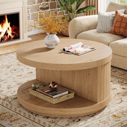Arzly 31.5" Round Coffee Table – 2-Tier Living Room Center Table
